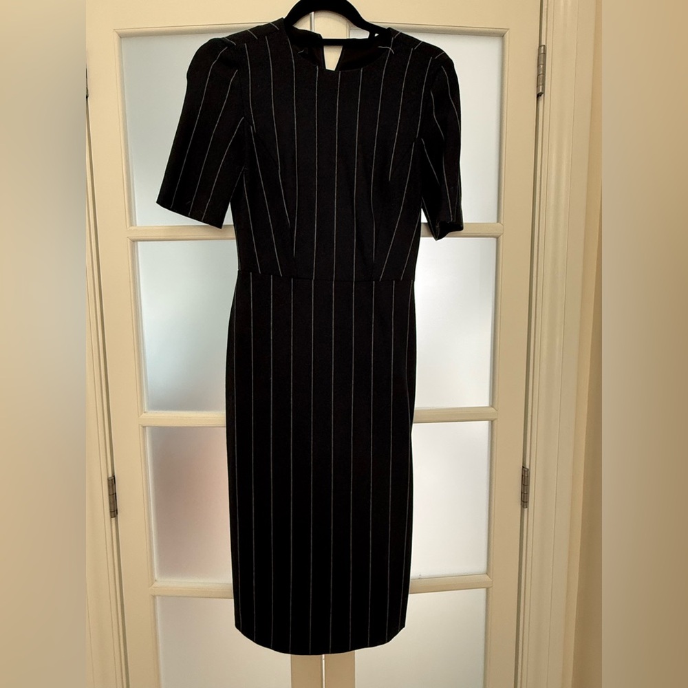 Navy Pinstripe Midi Dress - Classic Workwear
